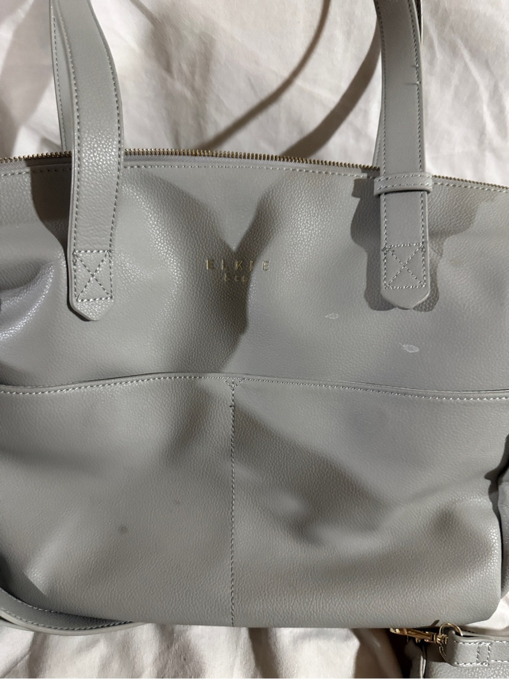 Mina bae elkie Gray Leather Tote Removable Crossbody Strap & clutch diaper bag - Picture 3 of 11